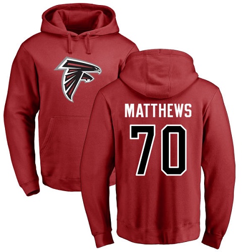 Atlanta Falcons Men Red Jake Matthews Name And Number Logo NFL Football 70 Pullover Hoodie Sweatshirts